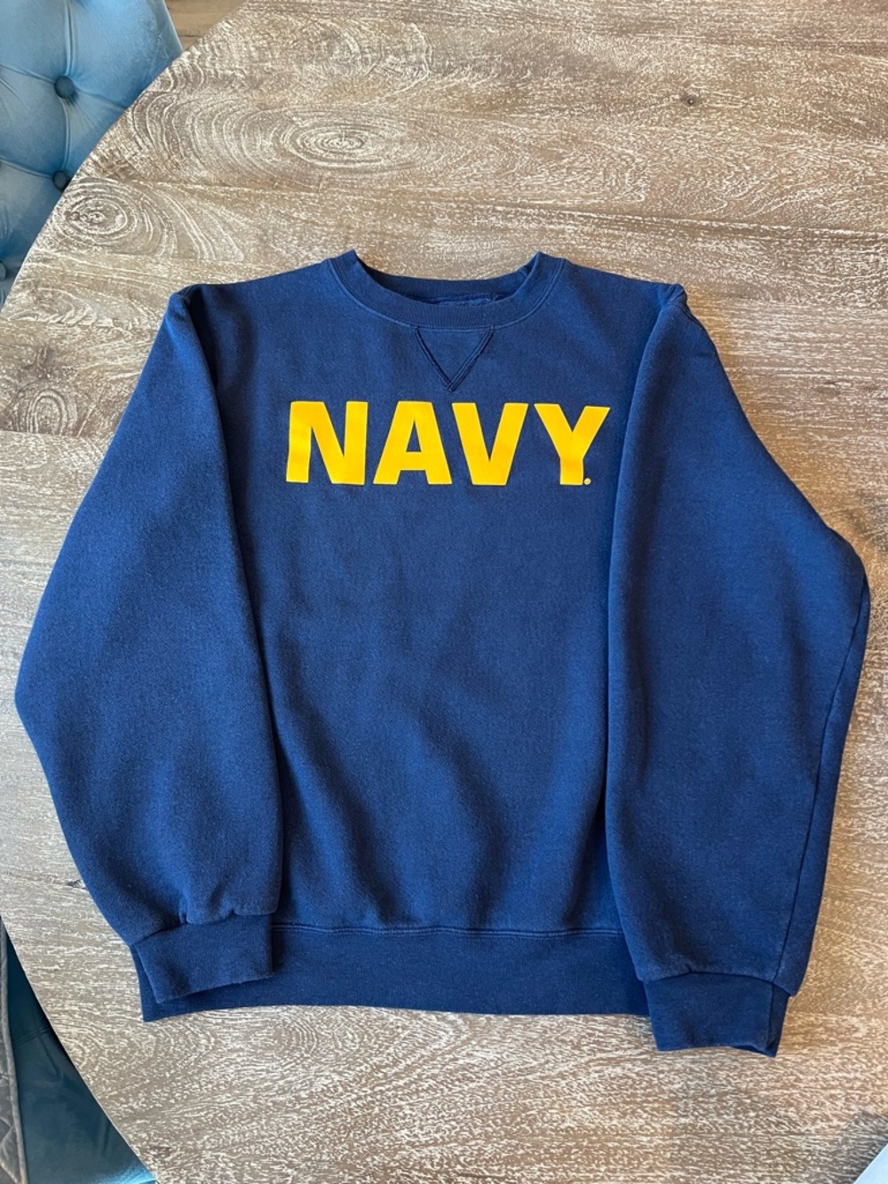 Crewneck Sweatshirt in Navy Blue with Yellow Lettering NAVY